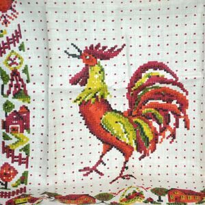 Vintage Kitchen Linen Tea Towel By Parisian Prints Rooster Design Farmhouse